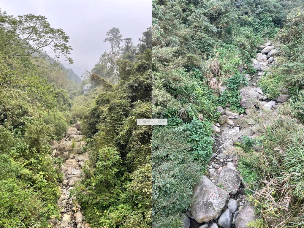 橋邊兩側景觀。可能現在不是雨季，河水都乾枯了。