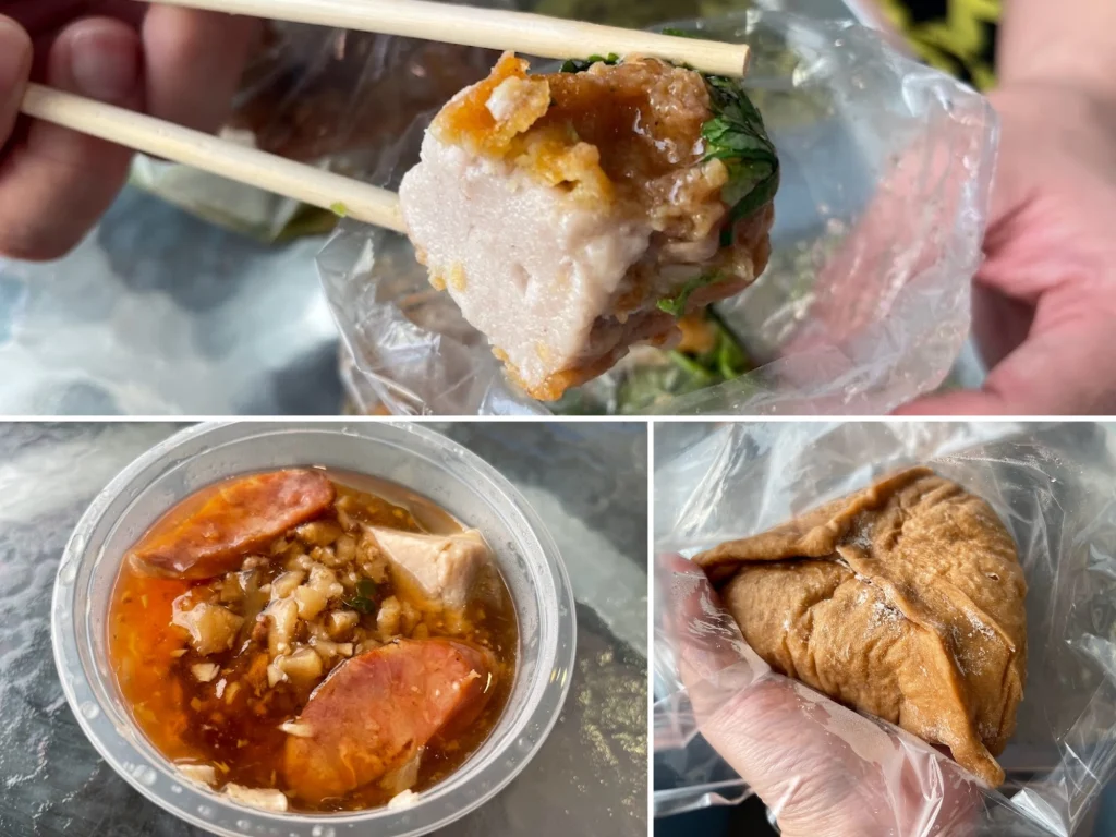 小琉球洪媽媽早餐:琉球粿、香腸碗糕、賓士包。