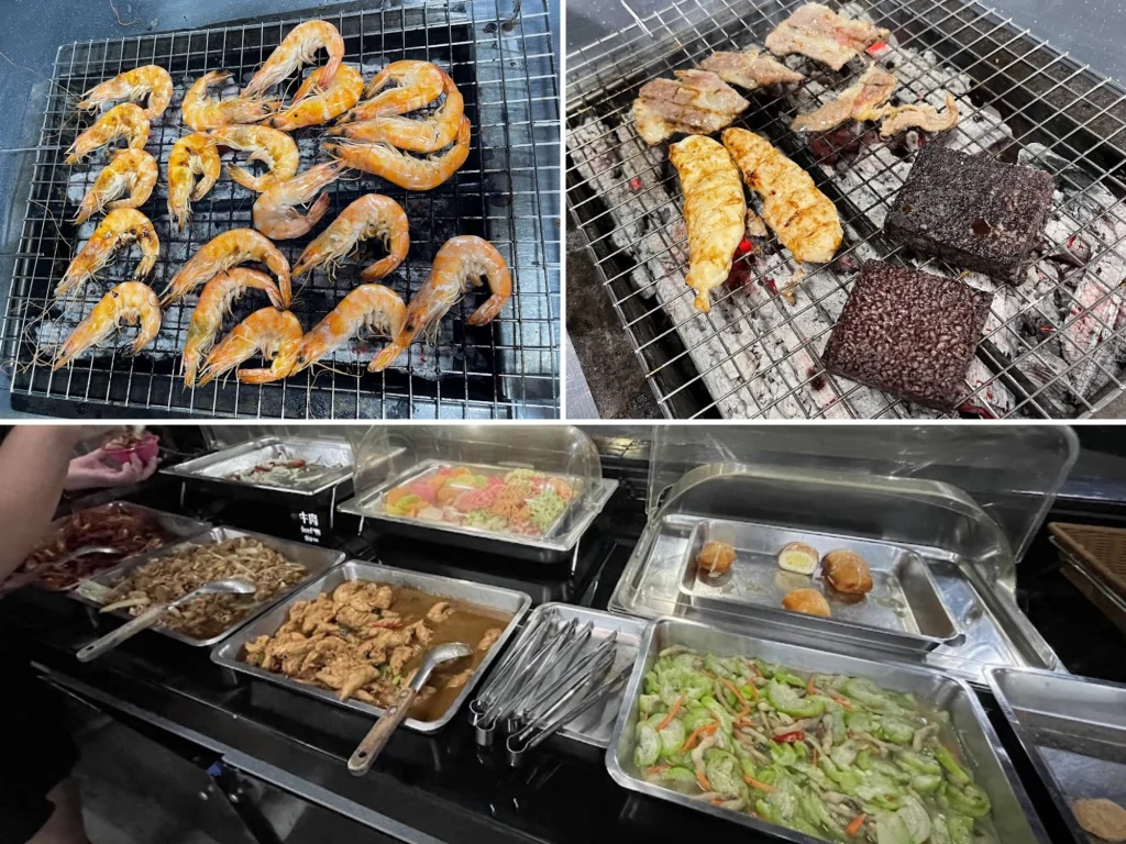 極香碳烤:蝦子、米血、豬肉、自助吧